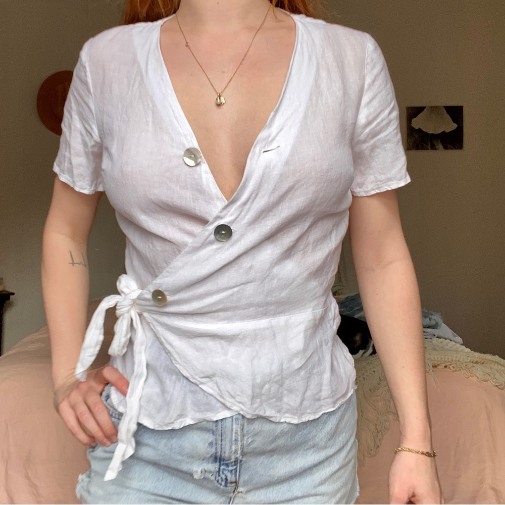 h&m linen wrap top